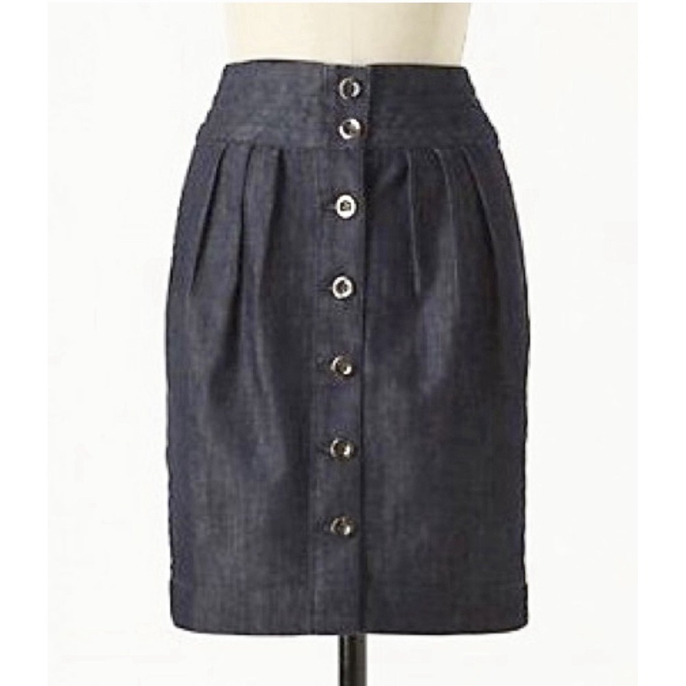 Anthropologie Pilcro Denim Skirt Womens Sz 4 Dark Wash Button Front Pleated